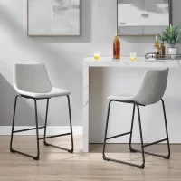 Walker Edison Wasatch 24 in, Frame Counter Height Bar Stool, Leather Seat (Set of 2)