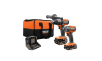 RIDGID R9208 18V Brushless Cordless 2-Tool Combo Kit with Hammer Drill, Impact Driver, (2) Batteries, Charger, and Bag