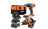 RIDGID R9207 18V Cordless 1/2 in. Drill/Driver and 6-1/2 in. Circular Saw Combo Kit with 2.0 Ah and 4.0 Ah Battery, Charger, and Bag