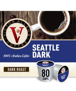 Victor Allen's FG016441 coffee Seattle Blend, Dark Roast, 80Count Single Serve Coffee Pods for Keurig K Cup Brewers, Seattle Dark, 80Count