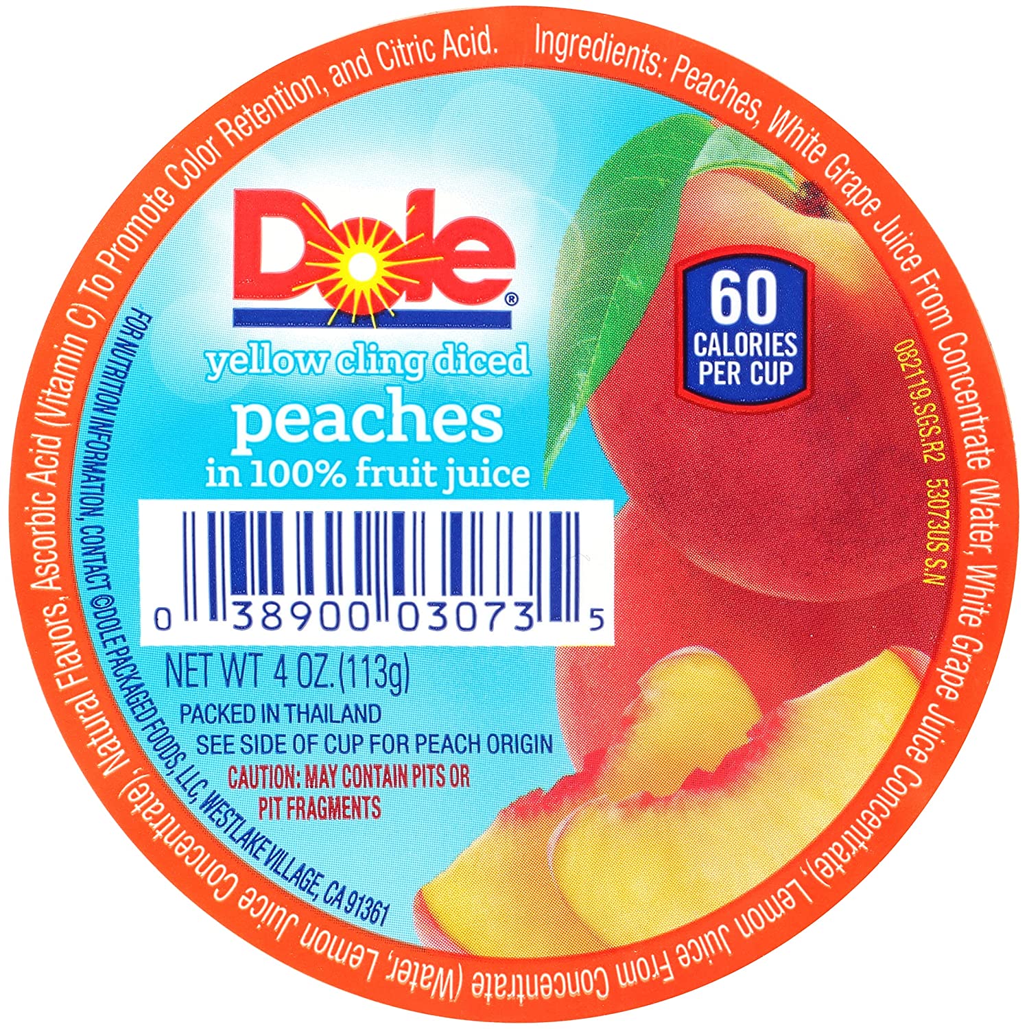 Dole Fruit Bowls Diced Peaches In 100 Fruit Juice 4 Ounce 36 Cups