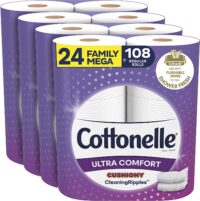 Cottonelle Ultra Comfort Toilet Paper with Cushiony CleaningRipples Texture, 24 Family Mega Rolls (24 Family Mega Rolls = 108 regular rolls) (4 Packs of 6 Rolls) 325 Sheets per Roll