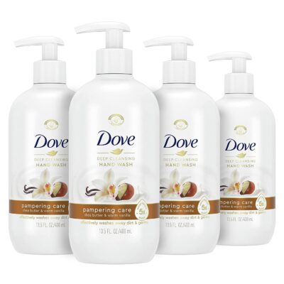 Dove Pampering Care Shea Butter and Warm Vanilla Hand Wash For Clean and Softer Hands Cleanser That Washes Away Dirt 13.5 oz 4 Count