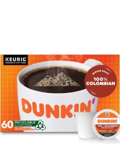 Dunkin' 100% Colombian Medium Roast Coffee, 60 Keurig K-Cup Pods