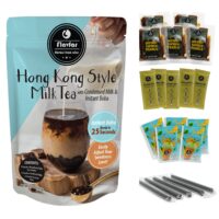 Flavfar Hong Kong Style Milk Tea with Instant Tapioca Pearls - Authentic Yuenyeung Milk Bubble Tea Kit with Low Calorie, Brown Sugar Boba & Sweetened Condensed Milk - All Natural & Made in Taiwan - 5 Pack (Hong Kong Milk Tea)