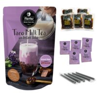 Flavfar Taro Milk Tea with Instant Tapioca Pearls - Authentic Taro Milk Bubble Tea Kit & Low Calorie, Brown Sugar Boba - All Natural & Made in Taiwan - 5 Pack (Taro Milk Tea)