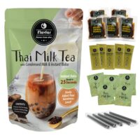 Flavfar Thai Milk Tea with Instant Tapioca Pearls - Authentic Thai Milk Bubble Tea Kit with Low Calorie, Brown Sugar Boba & Sweetened Condensed Milk - All Natural & Made in Taiwan - 5 Pack (Thai Milk Tea)
