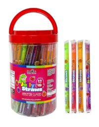 Fusion Select Jelly Straw Jelly Noodle Tik Tok Challenge Assorted Flavors, Strawberry, Orange, Pineapple, Grape 60Pcs Asmr Challenge (Jar - 60 Pcs)