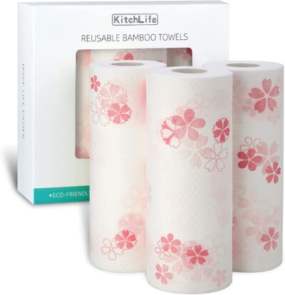 KitchLife Reusable Bamboo Paper Towels - 3 Rolls, Sakura
