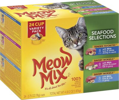 Meow Mix Seafood Selections Variety Pack Cat Food Trays, 2.75-oz, case of 24