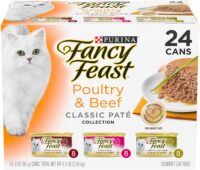 Purina Fancy Feast Grain Free Pate Wet Cat Food Variety Pack, Poultry and Beef Collection - (24) 3 oz. Cans
