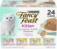 Purina Fancy Feast Grain Free Pate Wet Kitten Food Variety Pack, Kitten Classic Pate Collection, 4 flavors - (24) 3 oz. Boxes