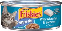 Purina Friskies Wet Cat Food, Shreds With Whitefish & Sardines in Sauce - (24) 5.5 oz. Cans