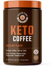 Rapid fire Ketogenic Fair Trade Instant Keto Coffee Mix, Supports Energy, Metabolism, and Weight Loss, Grass Fed Butter, MCTs & Himalayan Salt, 15 servings, Hazelnut Flavor, 7.93 Ounce