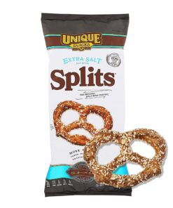 Unique Snacks Extra Salt Splits Pretzels, Delicious Homestyle Baked, Certified OU Kosher and Non-GMO, No Artificial Flavor, 11 Oz Bags (Pack of 12)
