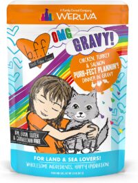 Weruva B.F.F. OMG - Best Feline Friend Oh My Gravy!, Purr-Fect Plannin'! with Chicken, Turkey & Salmon in Gravy Cat Food, 2.8oz Pouch (Pack of 12)
