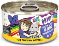 Weruva Wet Cat Food B.F.F. OMG - Best Feline Friend Oh My Gravy!, Chicken & Beef Be Happy with Chicken & Beef in Gravy, 2.8oz Can (Pack of 12)