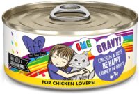 Weruva Wet Cat Food B.F.F. OMG - Best Feline Friend Oh My Gravy!, Chicken & Beef Be Happy with Chicken & Beef in Gravy, 5.5oz Can (Pack of 8)