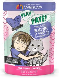 Weruva Wet Cat Food B.F.F. PLAY - Best Feline Friend Paté Lovers, Aw Yeah!, Tuna & Beef Blast Off! with Tuna & Beef, 3oz Pouch (Pack of 12)