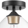 Globe Electric Harrow 1-Light Semi-Flush Mount Ceiling Light with a Matte Black Finish, Gold Accent Socket and Clear Glass Shade, Dimmable Option Globe Electric Harrow 1-Light Semi-Flush Mount Ceiling Light with a Matte Black Finish, Gold Accent Socket and Clear Glass Shade, Dimmable Option