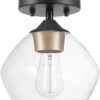 Globe Electric Harrow 1-Light Semi-Flush Mount Ceiling Light with a Matte Black Finish, Gold Accent Socket and Clear Glass Shade, Dimmable Option Globe Electric Harrow 1-Light Semi-Flush Mount Ceiling Light with a Matte Black Finish, Gold Accent Socket and Clear Glass Shade, Dimmable Option