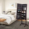 Full Mirror Wooden Floor Standing 4-Layer Shelf With Inner Mirror Jewelry Storage Adjustable Mirror Cabinet - Dark Brown 14.6 x 3.9 x 42.5