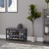 neatfreak Shoe Storage Bench Foam Padded Upholstered Cushion - 2 Storage Shelves