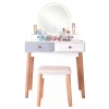 Vanity Set with Lighted Mirror, 3 Color-Touch Screen Dimming Mirror, Adjustable Brightness, Bedroom Vanity Makeup Dressing Table with 4 Drawers and Cushioned Stool (53.15 x 31.5 x 15.75)"