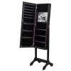 Full Mirror Wooden Floor Standing 4-Layer Shelf With Inner Mirror Jewelry Storage Adjustable Mirror Cabinet - Dark Brown 14.6 x 3.9 x 42.5