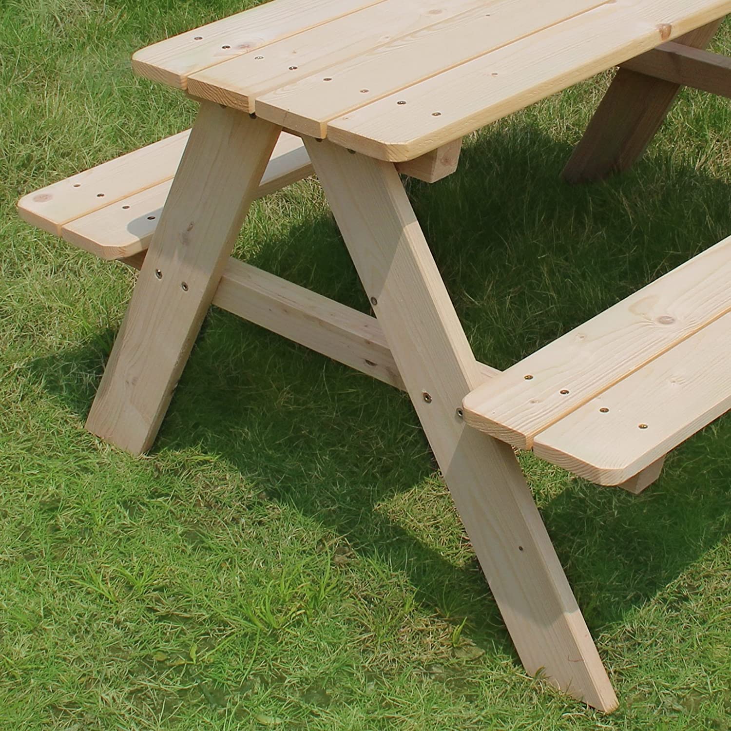 206 Merry Garden Kids Wooden Picnic Bench Outdoor Patio Dining Table, Natural