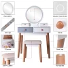 Vanity Set with Lighted Mirror, 3 Color-Touch Screen Dimming Mirror, Adjustable Brightness, Bedroom Vanity Makeup Dressing Table with 4 Drawers and Cushioned Stool (53.15 x 31.5 x 15.75)"