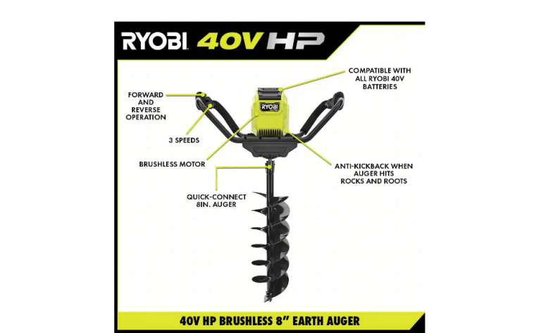 Ryobi Ry Vnm V Hp Brushless Cordless Earth Auger With In Bit