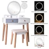Vanity Set with Lighted Mirror, 3 Color-Touch Screen Dimming Mirror, Adjustable Brightness, Bedroom Vanity Makeup Dressing Table with 4 Drawers and Cushioned Stool (53.15 x 31.5 x 15.75)"