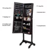 Full Mirror Wooden Floor Standing 4-Layer Shelf With Inner Mirror Jewelry Storage Adjustable Mirror Cabinet - Dark Brown 14.6 x 3.9 x 42.5