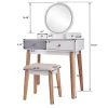 Vanity Set with Lighted Mirror, 3 Color-Touch Screen Dimming Mirror, Adjustable Brightness, Bedroom Vanity Makeup Dressing Table with 4 Drawers and Cushioned Stool (53.15 x 31.5 x 15.75)"