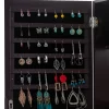 Full Mirror Wooden Floor Standing 4-Layer Shelf With Inner Mirror Jewelry Storage Adjustable Mirror Cabinet - Dark Brown 14.6 x 3.9 x 42.5