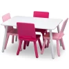 Delta Children Kids Table and Chair Set (4 Chairs Included) – Ideal for Arts & Crafts, Snack Time, Homeschooling, Homework & More – Greenguard Gold Certified, White/Pink