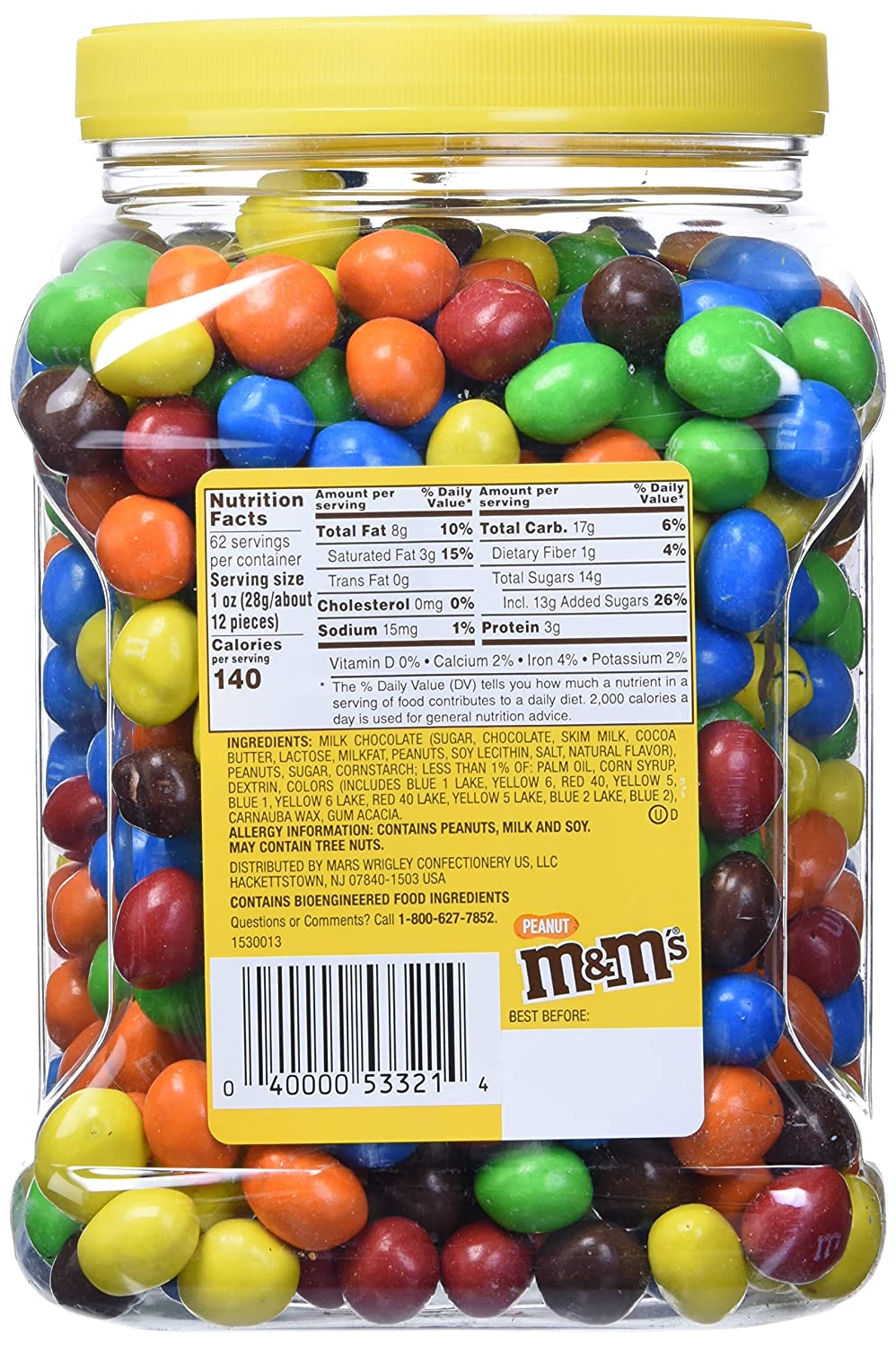  M&M'S Candies, Peanut Chocolate, 62 Ounce Jar, Pack of
