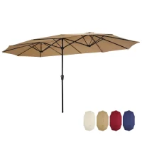 15x9ft Large Double-Sided Rectangular Outdoor Steel Twin Patio Market Umbrella w/Crank Taupe