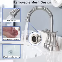 2 Handle Bathroom Sink Faucet, 4" Lavatory Vanity Faucet, Centerset Faucet with Pop-up Drain & Supply Lines (Brushed Nickel)
