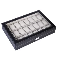 24 Slot Elegant Portable Black Watch Collection Box Case Organizer for Storage Display Holds Watches Jewelry for Men & Women 16.92 x 11.42 x 3.35