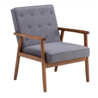 (75 x 69 x 84) cm Retro Modern Wooden Single Chair, Grey Fabric