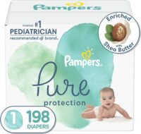 Diapers Size 1, 198 Count - Pampers Pure Protection Hypoallergenic Disposable Baby Diapers for Sensitive Skin, Fragrance Free, (Packaging May Vary)