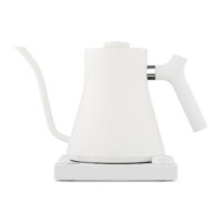 Fellow Stagg EKG Electric Gooseneck Kettle - Pour-Over Coffee and Tea Pot, Stainless Steel, Quick Heating, Matte White, Handle, 0.9 Liter
