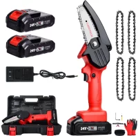 Gardtech Mini Chainsaw, 4-Inch Cordless Chainsaw, Battery Powered Chainsaw for Wood Cutting Tree Branch Trimming - 2 Hours Working Time - with 2 Battery,Quick Charger, 4 Chains