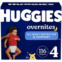 Overnight Diapers Size 4 (22-37 lbs), 116 Ct, Huggies Overnites Nighttime Baby Diapers
