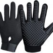 Pet Grooming Glove Black - Gentle Deshedding Brush Glove - Efficient Pet Hair Remover Mitt - Enhanced Five Finger Design