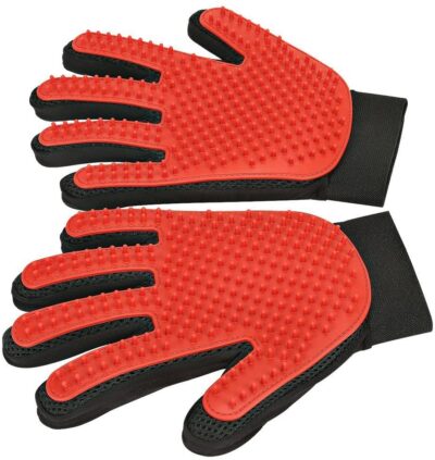 Pet Grooming Glove Red - Gentle Deshedding Brush Glove - Efficient Pet Hair Remover Mitt - Enhanced Five Finger Design