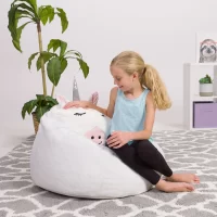 Posh Creations Unicorn Bean Bag Chair for Kids, Animal - White Unicorn