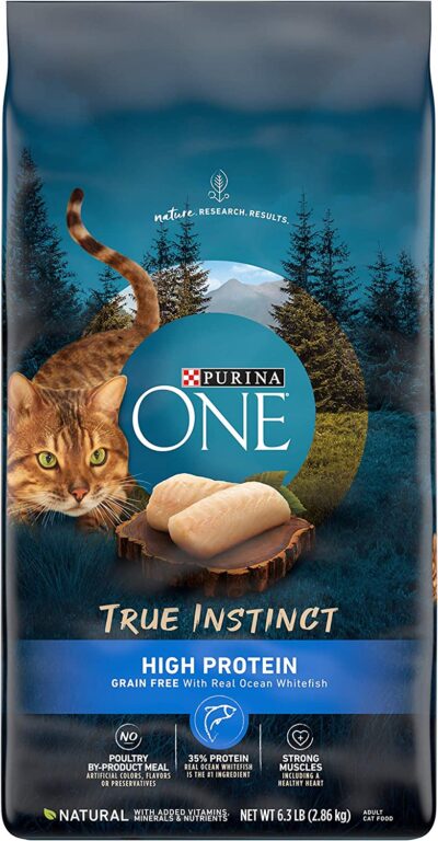 Purina ONE Grain Free Dry Cat Food Natural High Protein, True Instinct With Real Ocean Whitefish 6.3 lb. Bag